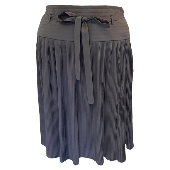 Leifsdottier (Anthropologie) Grey Plisse Skirt with Yoke Drop Waist and Sash - Picture 4 of 14